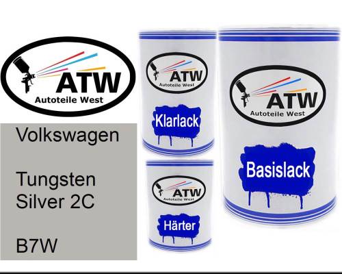 Volkswagen, Tungsten Silver 2C, B7W: 500ml Lackdose + 500ml Klarlack + 250ml Härter - Set, von ATW Autoteile West.